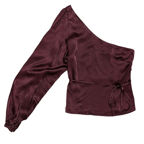 MINKPINK Nador One Shoulder Satin Top Size XS NWT Wine Burgundy - Picture 1 of 7